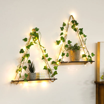 Wood Shelf with Leaf Hanging Decoration LED