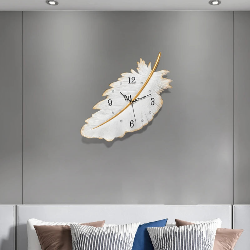 Electronic Stylish Feather Decorative Wall Clock