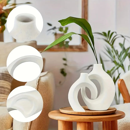 White Ceramic Vase Set of 2 for Modern Home Decor