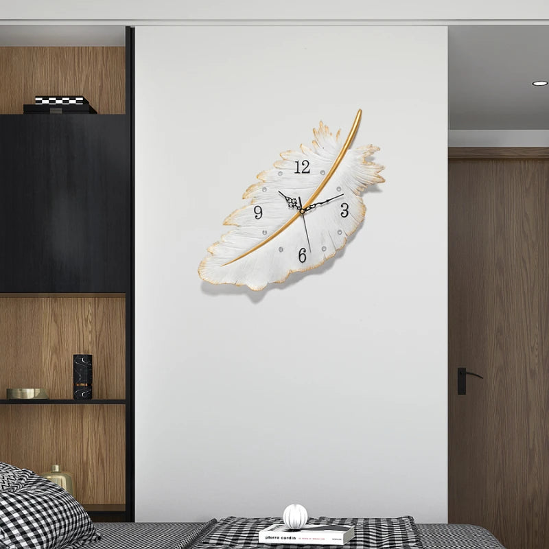 Electronic Stylish Feather Decorative Wall Clock