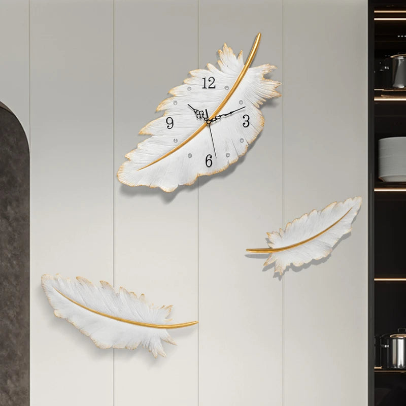 Electronic Stylish Feather Decorative Wall Clock