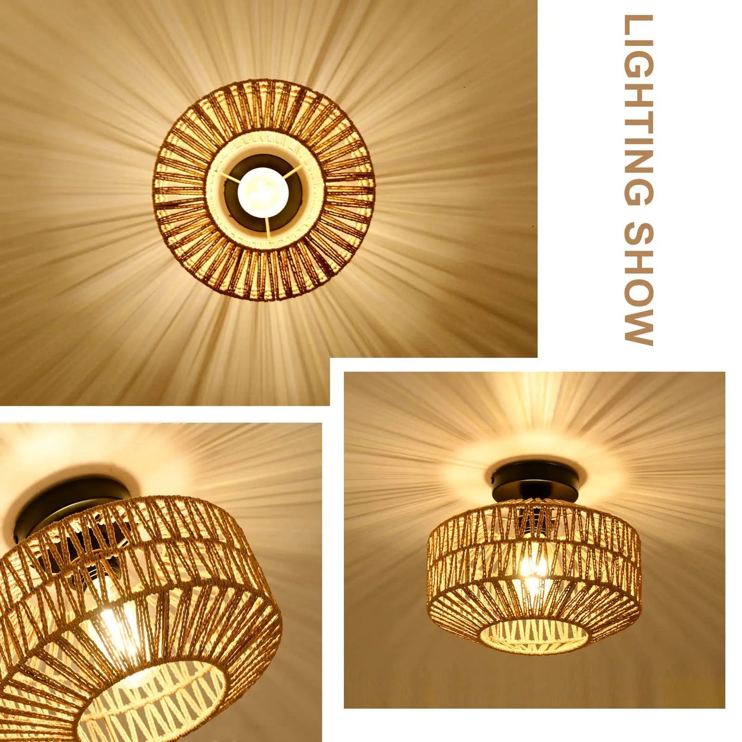 Rattan Ceiling Lamp E27 LED Lights Hand Woven