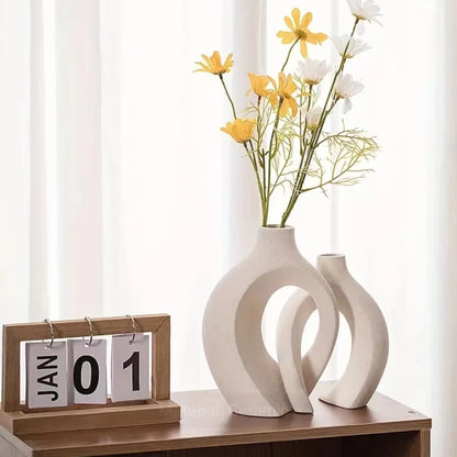 White Ceramic Vase Set of 2 for Modern Home Decor