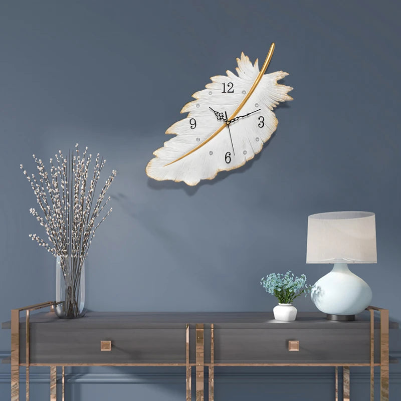 Electronic Stylish Feather Decorative Wall Clock