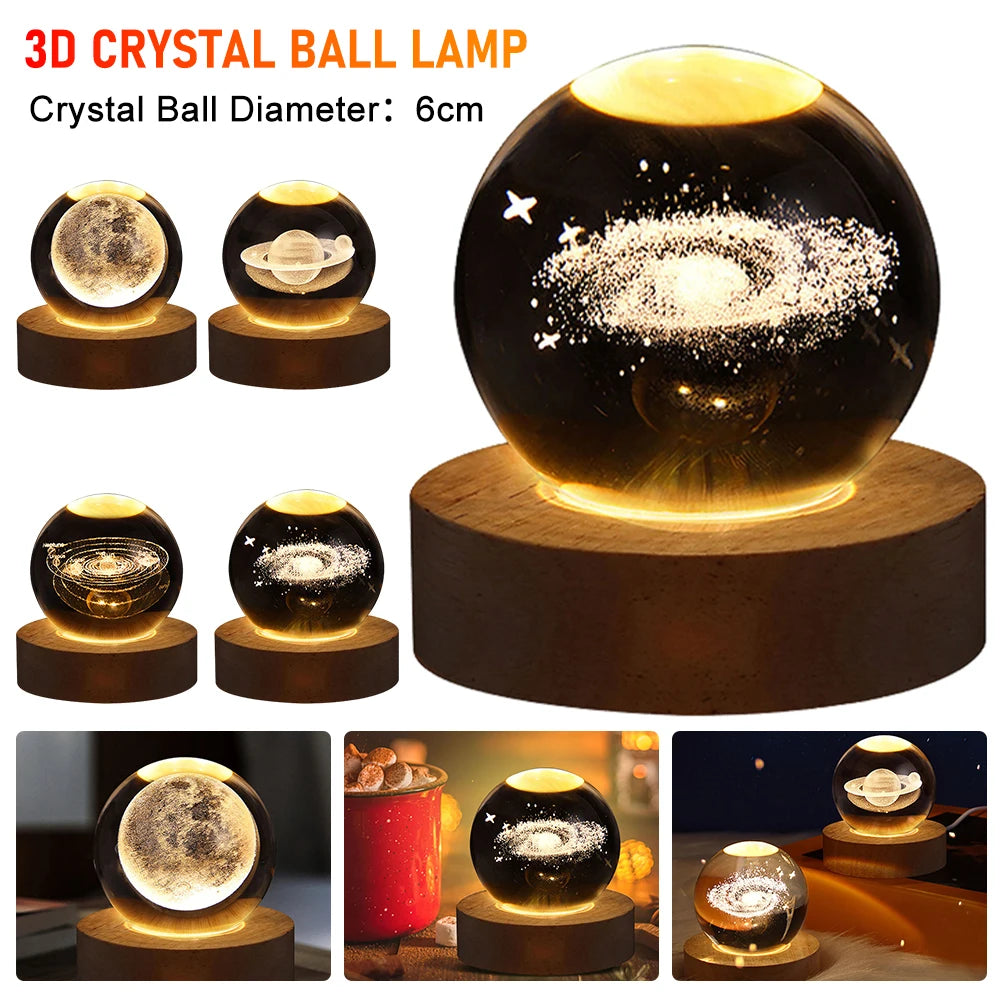 LED Crystal Ball Table Lamp USB Night Light Decor