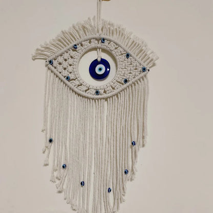 Bohemian Hand-woven Wall Hanging Tapestry with Evil Eye Pendant