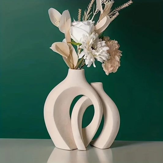 White Ceramic Vase Set of 2 for Modern Home Decor