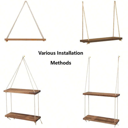 Wooden Swing Hanging Hemp Rope Wall Shelve