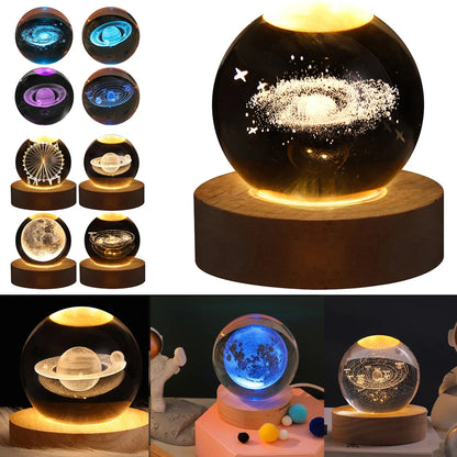 LED Crystal Ball Table Lamp USB Night Light Decor