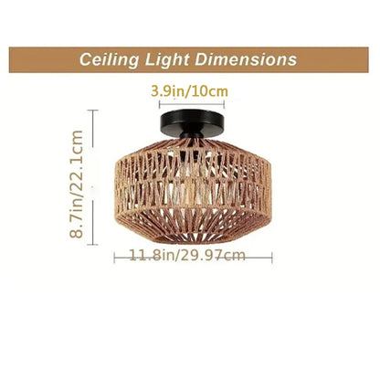 Rattan Ceiling Lamp E27 LED Lights Hand Woven