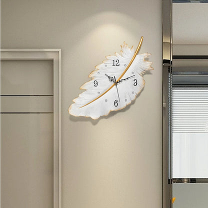 Electronic Stylish Feather Decorative Wall Clock