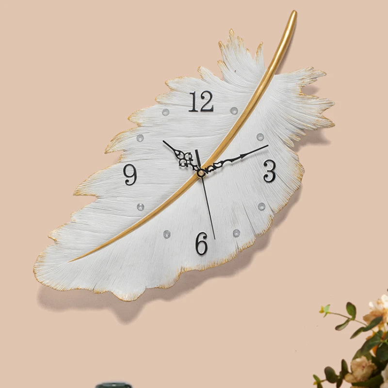 Electronic Stylish Feather Decorative Wall Clock