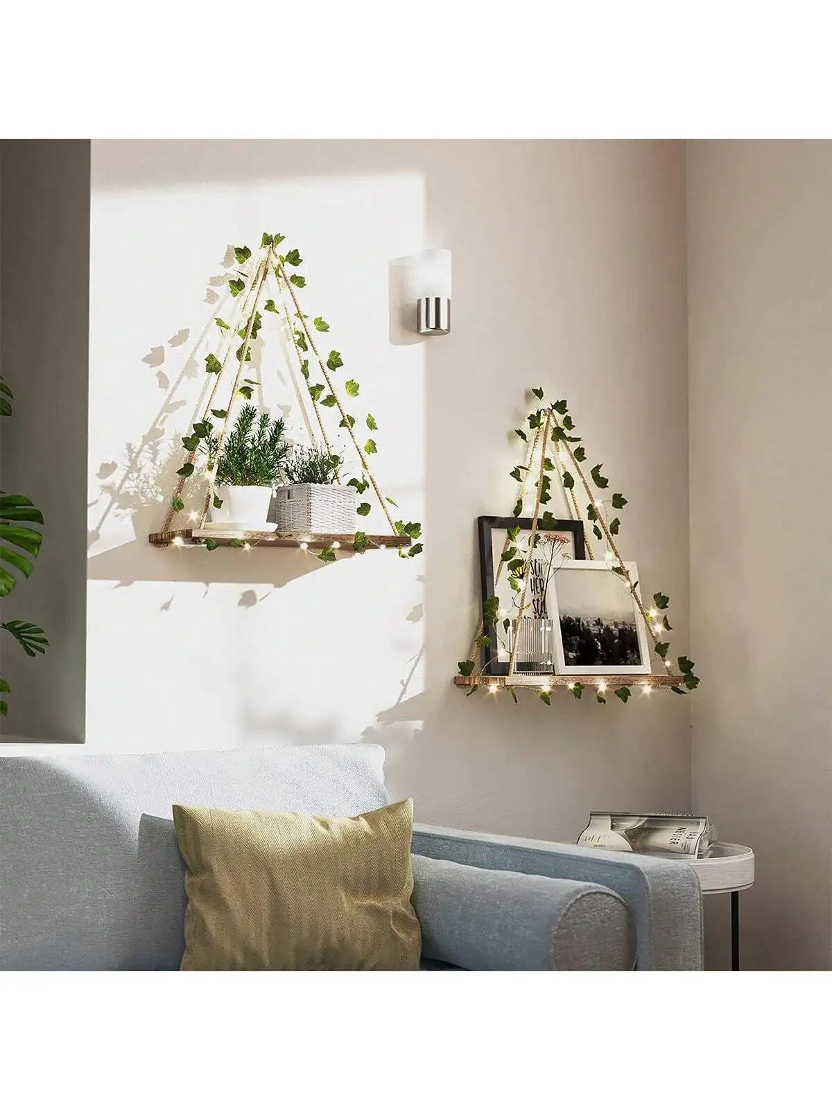 Wood Shelf with Leaf Hanging Decoration LED