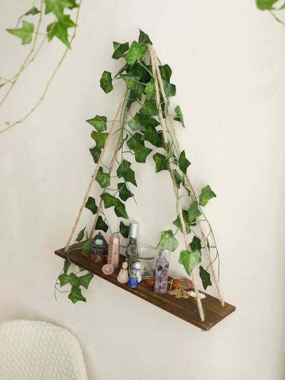 Wood Shelf with Leaf Hanging Decoration LED