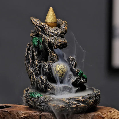 Resin Auspicious Dragon Spitting Incense Burner Waterfall