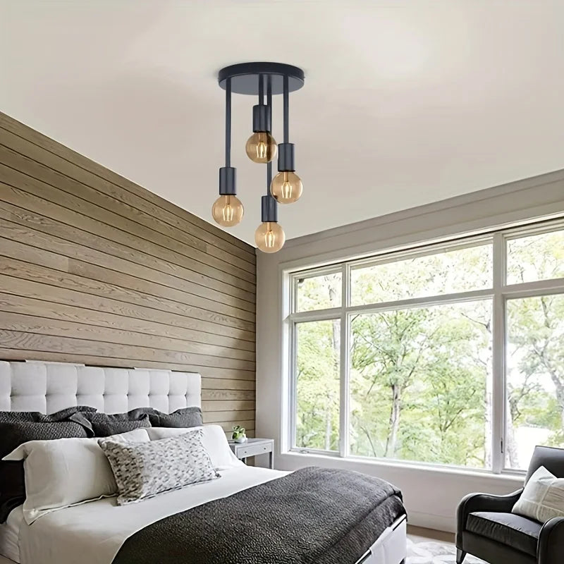 Black modern 4 E27 bulb base ceiling light