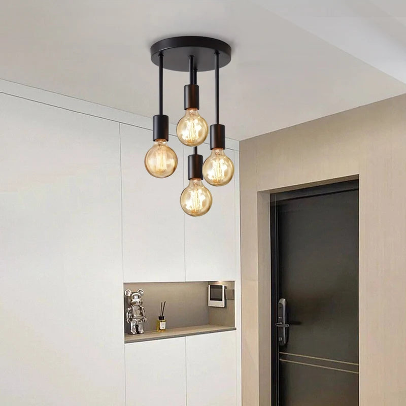 Black modern 4 E27 bulb base ceiling light