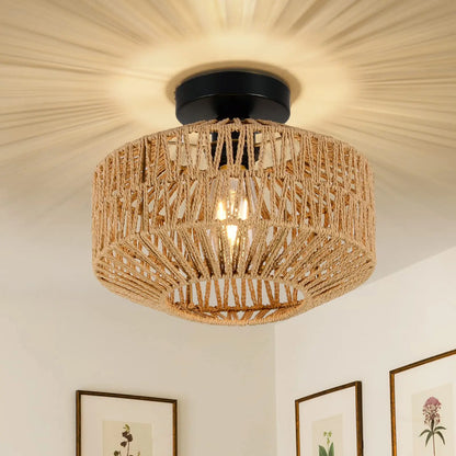 Rattan Ceiling Lamp E27 LED Lights Hand Woven