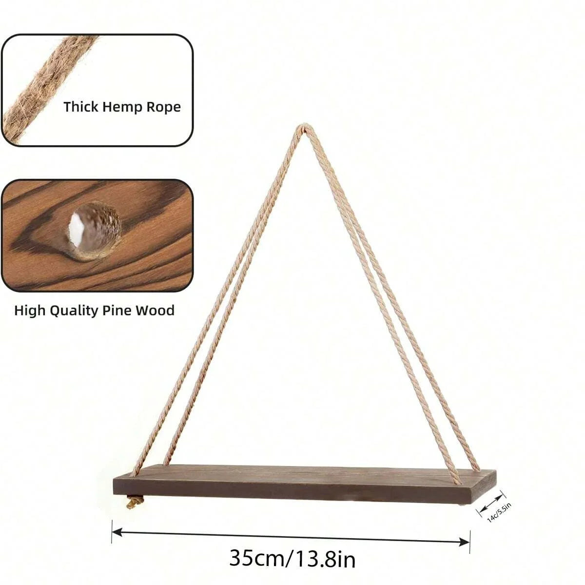 Wooden Swing Hanging Hemp Rope Wall Shelve